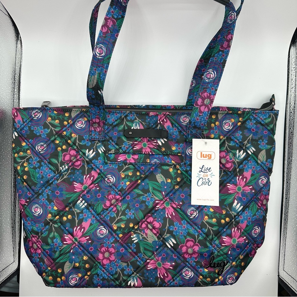 LUG RFID Skyliner Tote/Shoulder Bag Whimsy Black Floral Pattern New NWT
